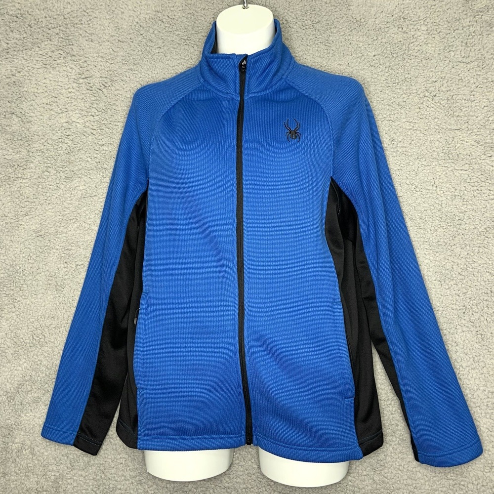 Spyder Sweater Womens Large Blue FuLL Zip Jacket Waffle Knit Fleece Outdoors